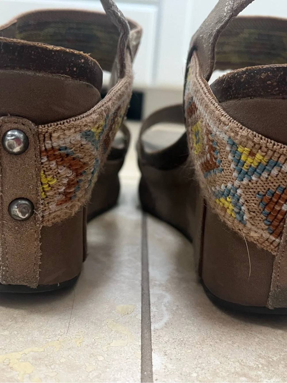 Women's Taupe Wedge Sandals with Beaded Strap 7.5